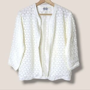 Vienna Lace Vintage 60s Open Front Cardigan Sweater Size S Dainty Cottagecore
